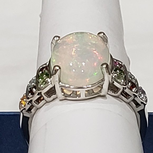 SOLD!  Ethiopian Welo Opal & multigem ring in Plat/925 SS - Picture 5 of 5